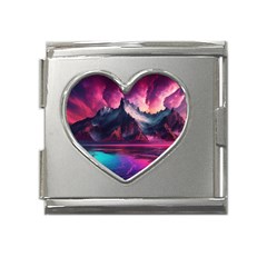 Ai Generated Mountain Ocean Lava Fire Sky Sea Mega Link Heart Italian Charm (18mm)