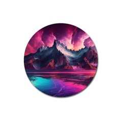 Ai Generated Mountain Ocean Lava Fire Sky Sea Magnet 3  (round) by Pakemis