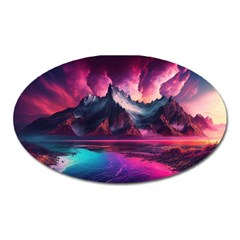 Ai Generated Mountain Ocean Lava Fire Sky Sea Oval Magnet by Pakemis