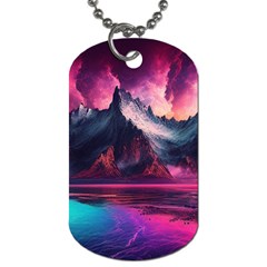 Ai Generated Mountain Ocean Lava Fire Sky Sea Dog Tag (two Sides) by Pakemis