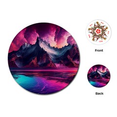 Ai Generated Mountain Ocean Lava Fire Sky Sea Playing Cards Single Design (round)