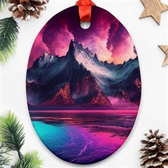 Ai Generated Mountain Ocean Lava Fire Sky Sea Oval Ornament (two Sides) by Pakemis