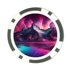 Ai Generated Mountain Ocean Lava Fire Sky Sea Poker Chip Card Guard by Pakemis