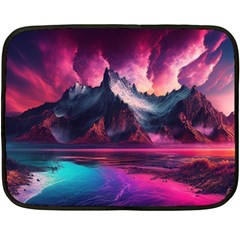 Ai Generated Mountain Ocean Lava Fire Sky Sea One Side Fleece Blanket (mini) by Pakemis