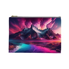 Ai Generated Mountain Ocean Lava Fire Sky Sea Cosmetic Bag (large) by Pakemis