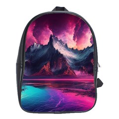 Ai Generated Mountain Ocean Lava Fire Sky Sea School Bag (large) by Pakemis