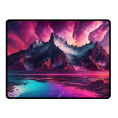 Ai Generated Mountain Ocean Lava Fire Sky Sea One Side Fleece Blanket (small) by Pakemis