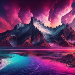 Ai Generated Mountain Ocean Lava Fire Sky Sea Play Mat (square) by Pakemis