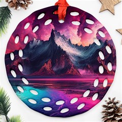 Ai Generated Mountain Ocean Lava Fire Sky Sea Round Filigree Ornament (two Sides)