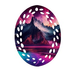 Ai Generated Mountain Ocean Lava Fire Sky Sea Ornament (oval Filigree) by Pakemis