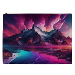 Ai Generated Mountain Ocean Lava Fire Sky Sea Cosmetic Bag (xxl) by Pakemis