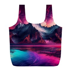 Ai Generated Mountain Ocean Lava Fire Sky Sea Full Print Recycle Bag (l) by Pakemis