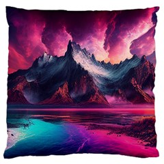 Ai Generated Mountain Ocean Lava Fire Sky Sea Standard Premium Plush Fleece Cushion Case (one Side) by Pakemis