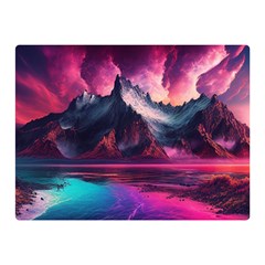 Ai Generated Mountain Ocean Lava Fire Sky Sea Premium Plush Fleece Blanket (mini) by Pakemis