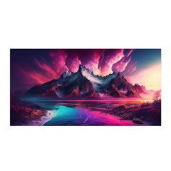 Ai Generated Mountain Ocean Lava Fire Sky Sea Satin Wrap 35  X 70  by Pakemis