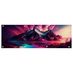 Ai Generated Mountain Ocean Lava Fire Sky Sea Banner And Sign 9  X 3  by Pakemis