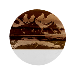 Ai Generated Mountain Ocean Lava Fire Sky Sea Marble Wood Coaster (round) by Pakemis