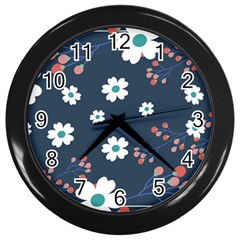 Floral Digital Background Wall Clock (black) by Ravend