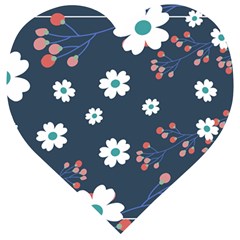 Floral Digital Background Wooden Puzzle Heart