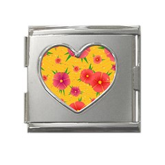 Background Flowers Floral Pattern Mega Link Heart Italian Charm (18mm)