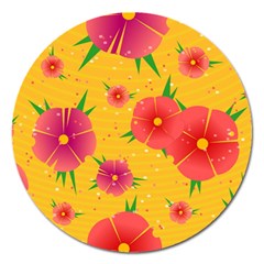 Background Flowers Floral Pattern Magnet 5  (round) by Ravend