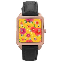 Background Flowers Floral Pattern Rose Gold Leather Watch  by Ravend