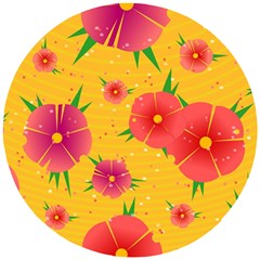 Background Flowers Floral Pattern Wooden Puzzle Round by Ravend