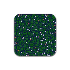 Leaves Flowers Green Background Nature Rubber Square Coaster (4 Pack) by Ravend