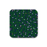 Leaves Flowers Green Background Nature Rubber Square Coaster (4 pack) Front