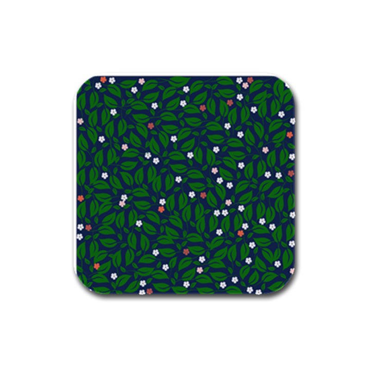 Leaves Flowers Green Background Nature Rubber Square Coaster (4 pack)