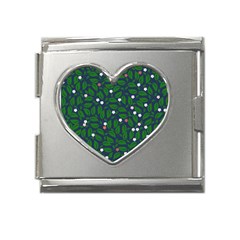 Leaves Flowers Green Background Nature Mega Link Heart Italian Charm (18mm)