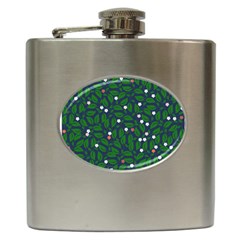 Leaves Flowers Green Background Nature Hip Flask (6 Oz) by Ravend