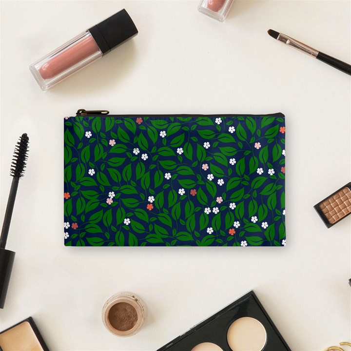 Leaves Flowers Green Background Nature Cosmetic Bag (Small)