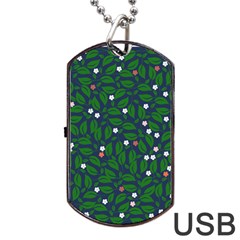 Leaves Flowers Green Background Nature Dog Tag Usb Flash (one Side) by Ravend