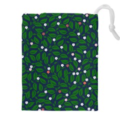 Leaves Flowers Green Background Nature Drawstring Pouch (5xl) by Ravend