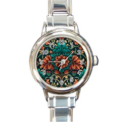 Flower Pattern Modern Floral Round Italian Charm Watch by Ravend