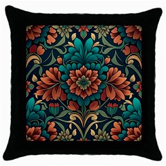 Flower Pattern Modern Floral Throw Pillow Case (black) by Ravend