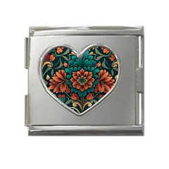 Flower Pattern Modern Floral Mega Link Heart Italian Charm (18mm)