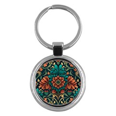 Flower Pattern Modern Floral Key Chain (round) by Ravend