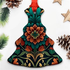 Flower Pattern Modern Floral Christmas Tree Ornament (two Sides) by Ravend