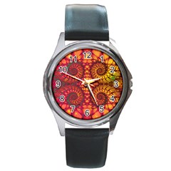 Abstract Art Pattern Fractal Design Round Metal Watch by Ravend