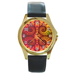 Abstract Art Pattern Fractal Design Round Gold Metal Watch by Ravend