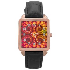 Abstract Art Pattern Fractal Design Rose Gold Leather Watch  by Ravend