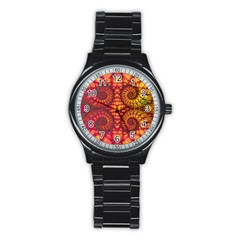 Abstract Art Pattern Fractal Design Stainless Steel Round Watch by Ravend