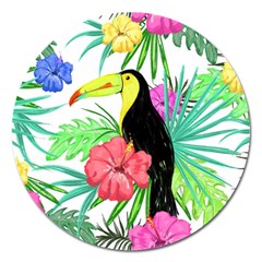 Sheets Tropical Nature Green Plant Magnet 5  (round) by Ravend