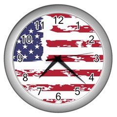 America Unite Stated Red Background Us Flags Wall Clock (silver) by Jancukart