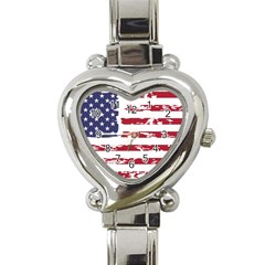 America Unite Stated Red Background Us Flags Heart Italian Charm Watch by Jancukart