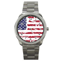 America Unite Stated Red Background Us Flags Sport Metal Watch