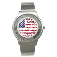 America Unite Stated Red Background Us Flags Stainless Steel Watch by Jancukart