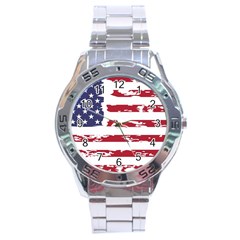 America Unite Stated Red Background Us Flags Stainless Steel Analogue Watch